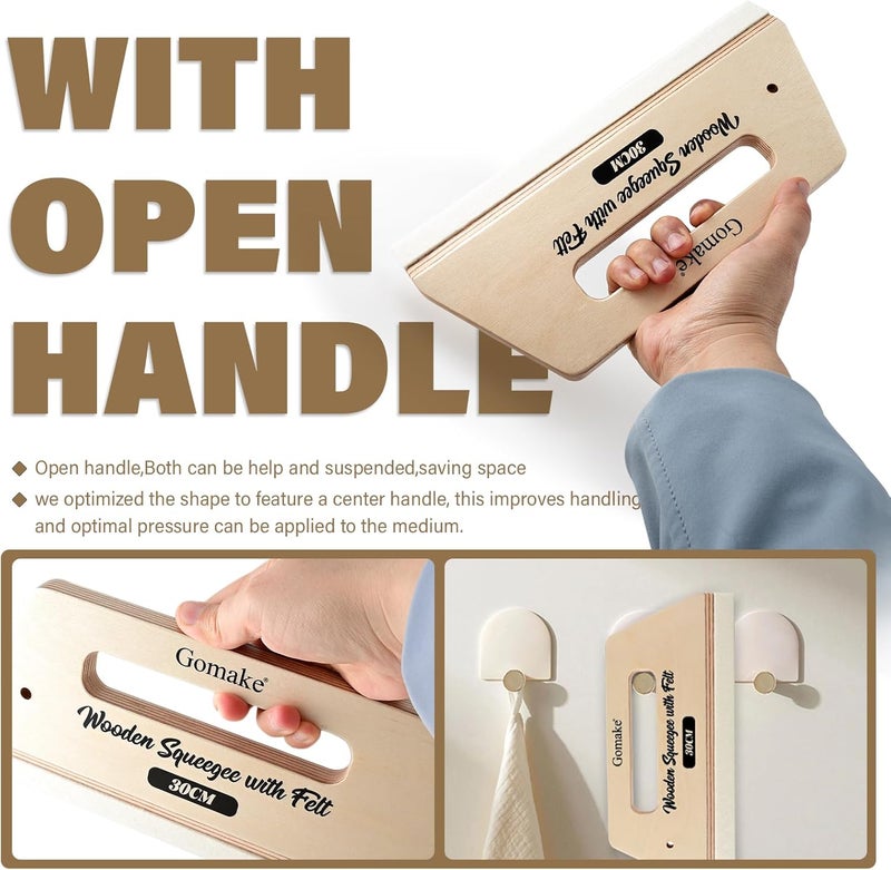 Gomake Wallpaper Smoothing Tool Large Wooden Squeegee with Felt for Large Film Application,Floor Graphics Installing,Doors and Windows Decal Applications - Image 2